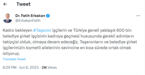 Dr. Fatih Erbakan, Kadroya Geçiş İçin Taşeron İşçilerin ve Belediye