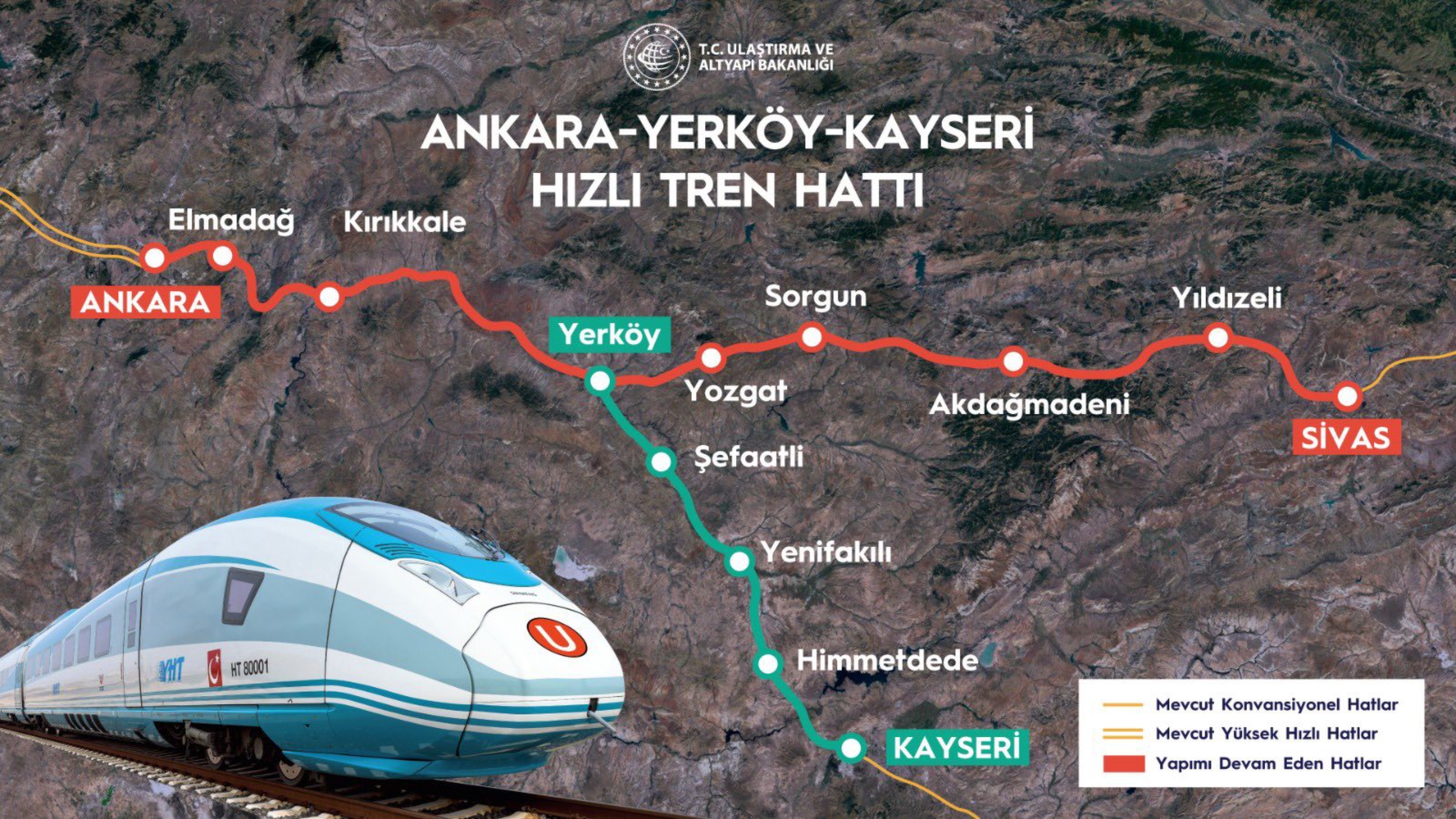 Kayseri Yüksek Hızlı Tren Projesi, Yerköy ilçesinden başlayacak. Başka bir