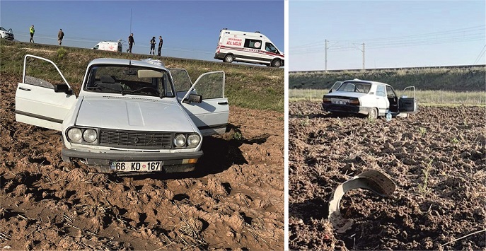 Yerköy ilçemizde meydana gelen trafik kazasında, kontrolden çıkan otomobil şarampole