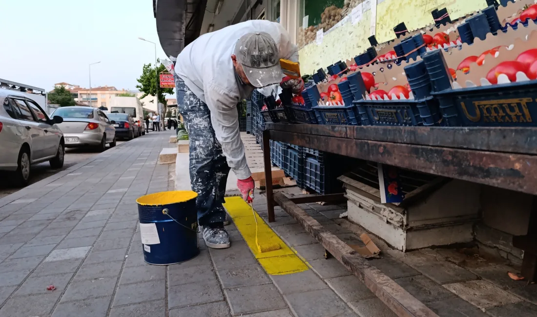 Başkan Fatih Arslan’ın talimatıyla kaldırım işgallerine yönelik başlatılan sarı çizgi