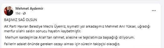 AK Partili Belediye Meclis Üyesi Mehmet Anıl Yüksel uğradığı saldırıda yaşamını yitirdi