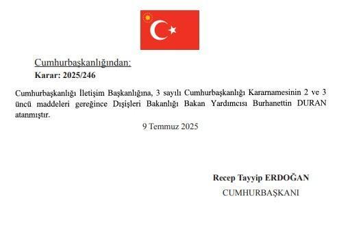 Burhanettin Duran İletişim Başkanı olarak atandı