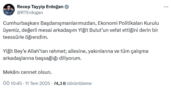 Cumhurbaşkanı Başdanışmanı Yiğit Bulut hayatını kaybetti