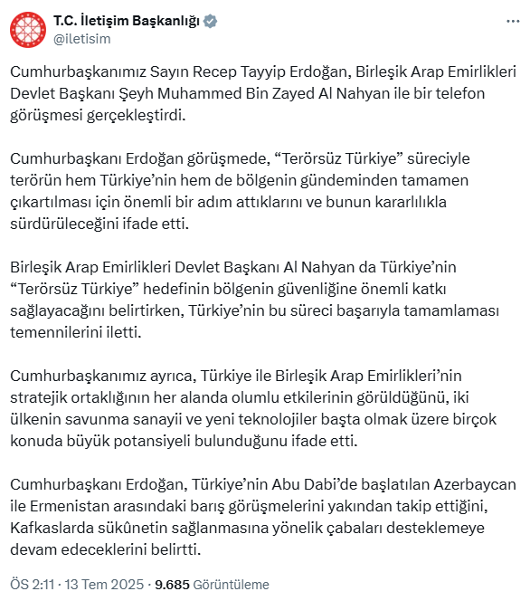 Cumhurbaşkanı Erdoğan, Al Nahyan ile görüştü