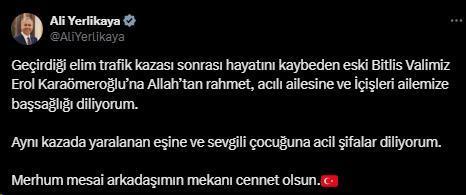 Trafik kazası geçiren eski Bitlis Valisi Erol Karaömeroğlu hayatını kaybetti