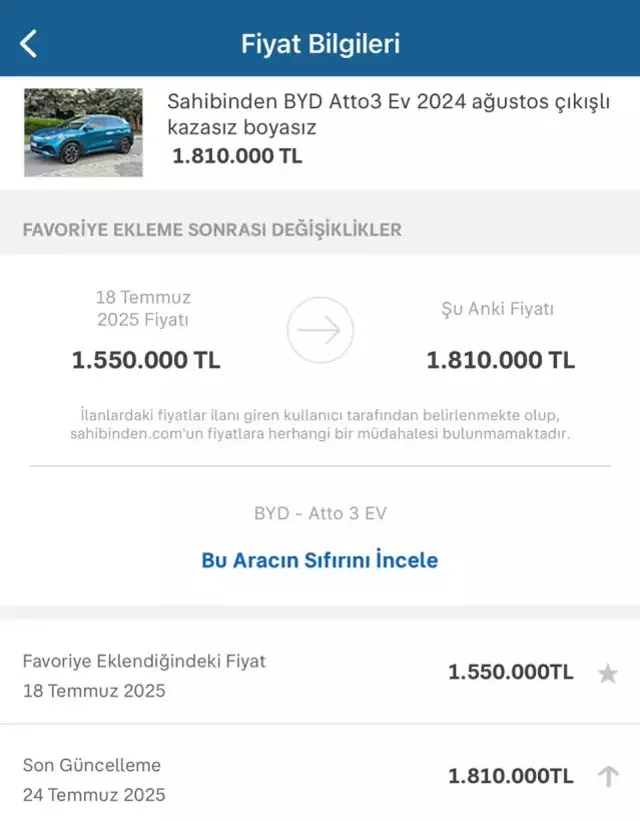 ÖTV zammı sonrası ilandaki araçların fiyatları tek tek değişiyor