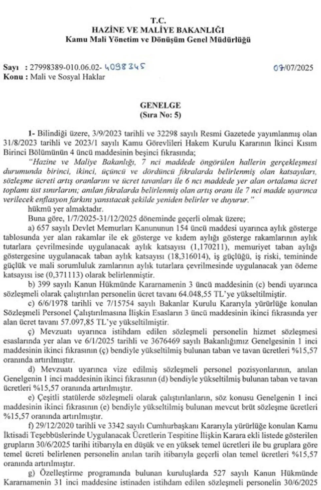 Bakan Mehmet Şimşek zam genelgesini imzaladı