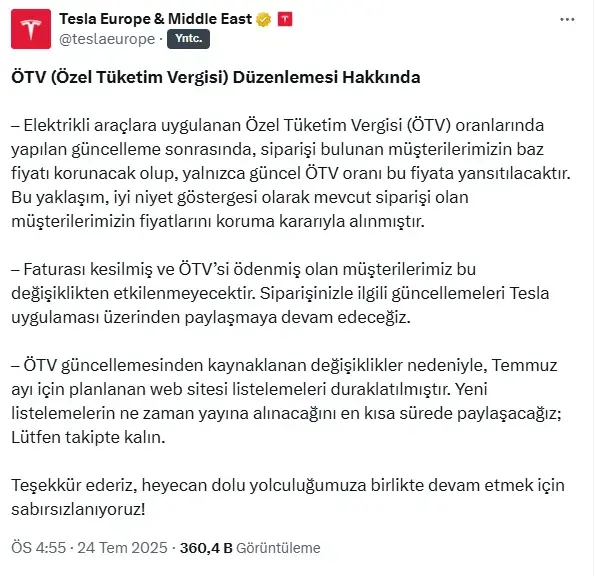 Tesla Model Y'ye ÖTV darbesi! Yeni fiyatlar dudak uçuklattı