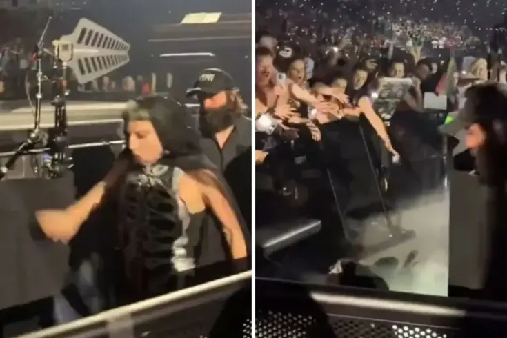 Lady Gaga, Las Vegas konserinde sahnede yürürken dengesini kaybederek düştü.