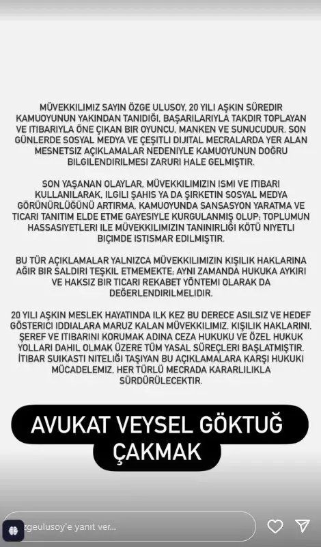 Dolandırıcılık iddiasına maruz kalan Özge Ulusoy hukuki süreç başlattı