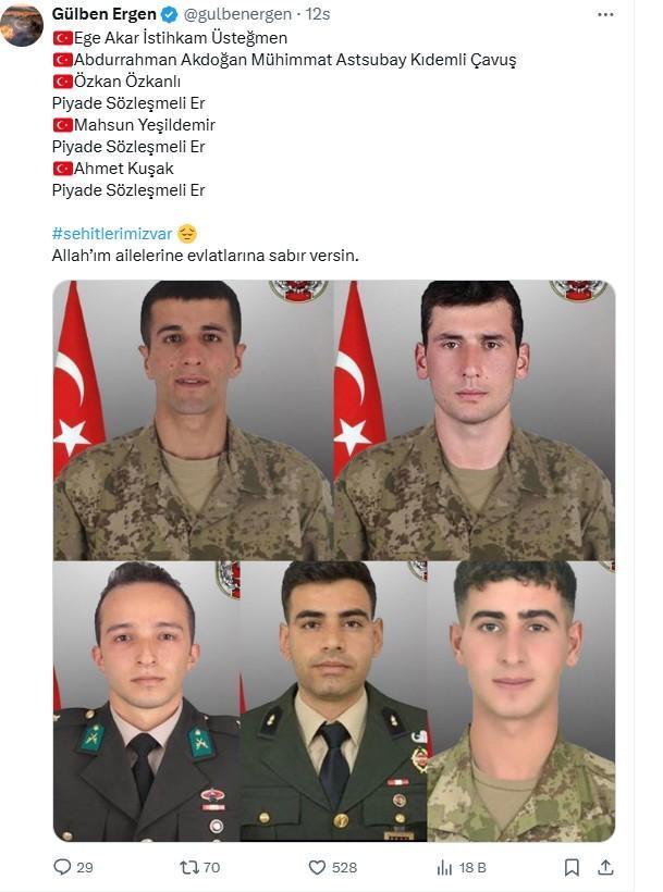 Şehit haberleri yürek dağladı! Ünlü isimlerden taziye mesajları yağdı