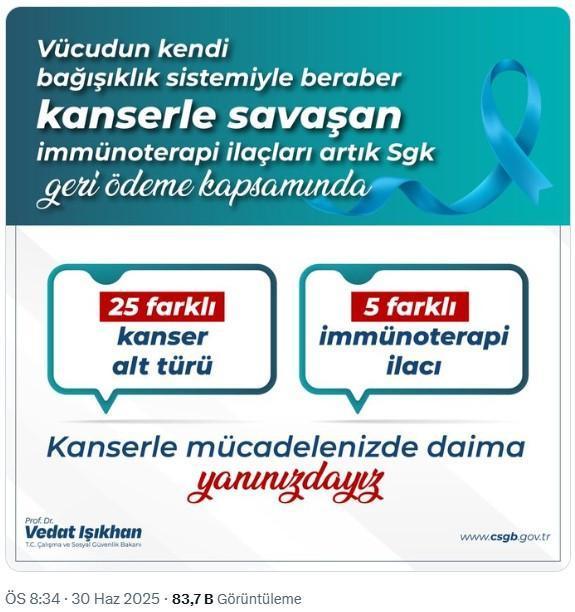 Kanser tedavisinde 5 immünoterapi ilacı geri ödeme kapsamına alındı