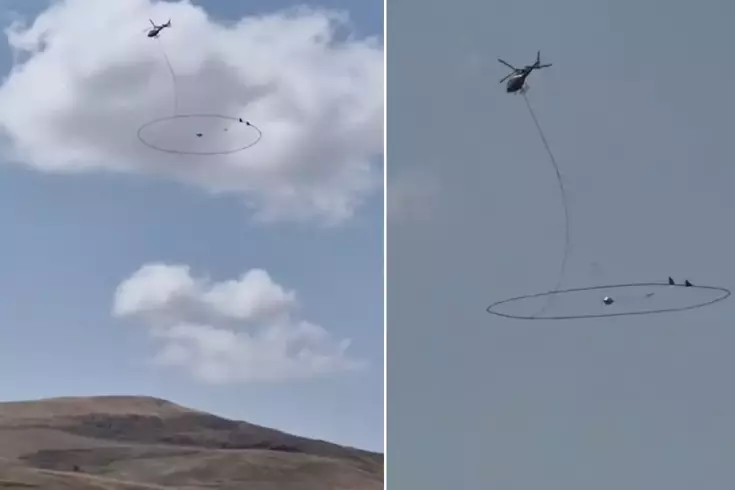 Gümüşhane'de devasa bir halkayla uçan helikopter, insanlar arasında "define arıyor"