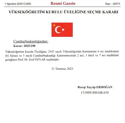 YÖK Başkanlığı'na yeniden Erol Özvar getirildi