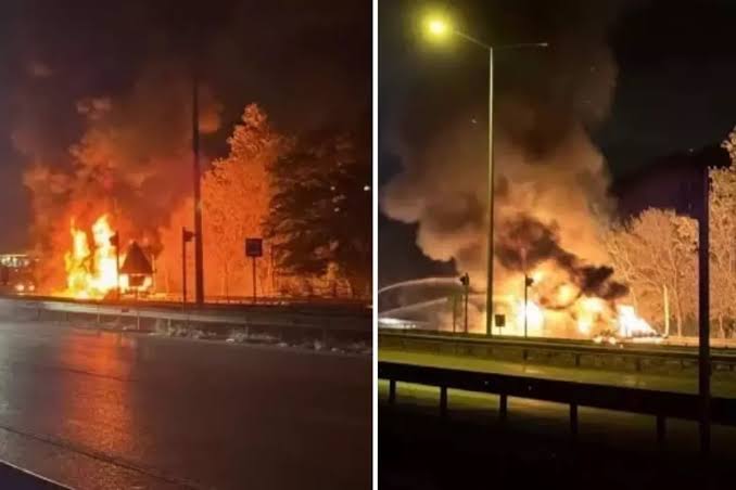 Samsun-Ankara karayolunda, bir tırın dorsesinde başlayan yangın, 8 kilometre boyunca