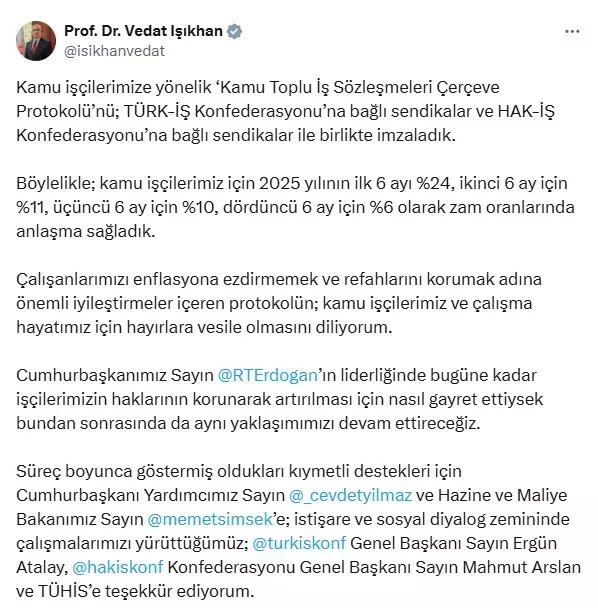 Bakan Işıkhan'dan kamu işçisi zammına ilişkin ilk açıklama