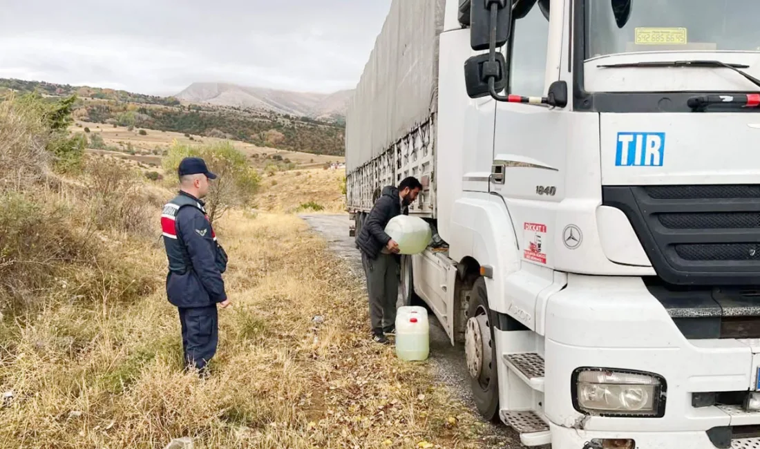 Yozgat’ın Çayıralan ilçesinde yakıtı biten tır nedeniyle yolda kalan bir