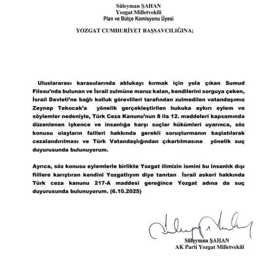 Yozgat'ta AK Parti Milletvekili Süleyman Şahan, uluslararası sularda insanlık dışı