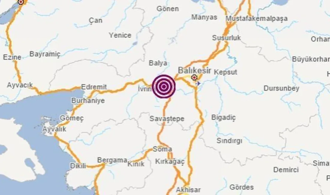 Balıkesir'de 9 Kasım'da saat 11:58'de 4. 5 büyüklüğünde bir deprem