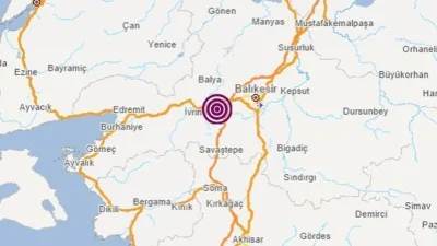 Balıkesir'de 9 Kasım'da saat 11:58'de 4. 5 büyüklüğünde bir deprem