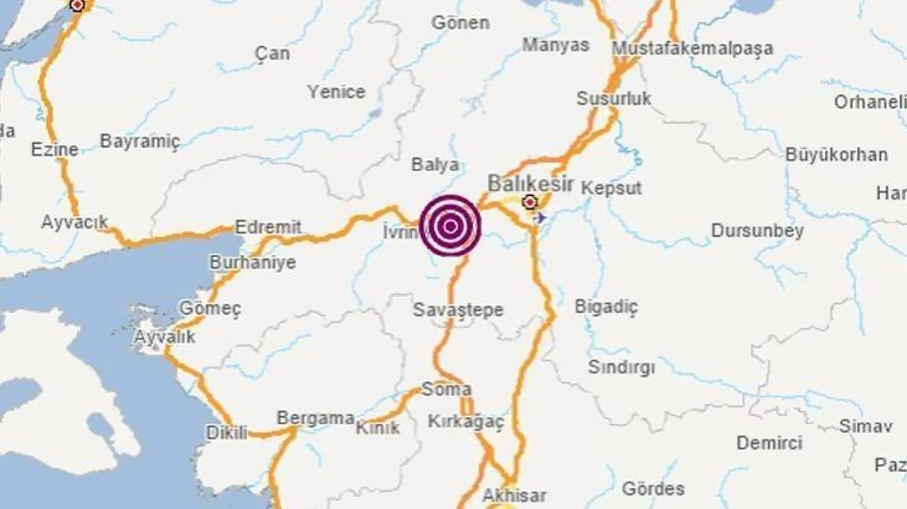Balıkesir'de 9 Kasım'da saat 11:58'de 4. 5 büyüklüğünde bir deprem