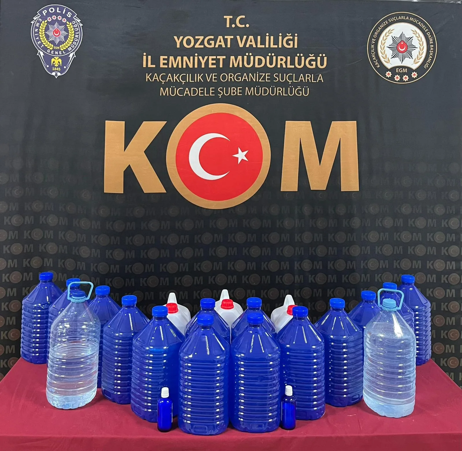 Yerköy’de KOM Şube Müdürlüğü ekiplerince düzenlenen operasyonda 85 litre etil