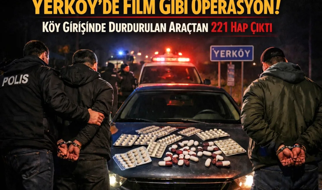 Yerköy ilçesinde Ankara’dan gelen bir araç köy girişinde narkotik ekiplerince