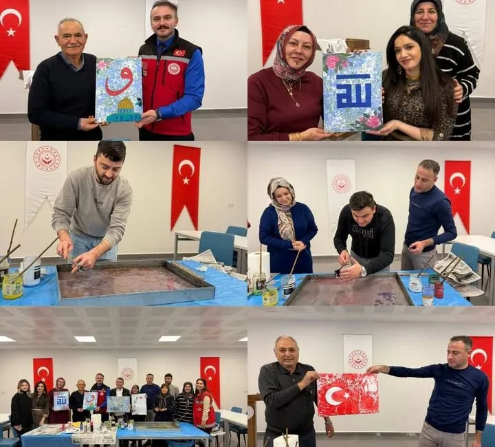 Katılımcılar, suya bıraktıkları renklerle hem sanatsal çalışmalar gerçekleştirdi hem de