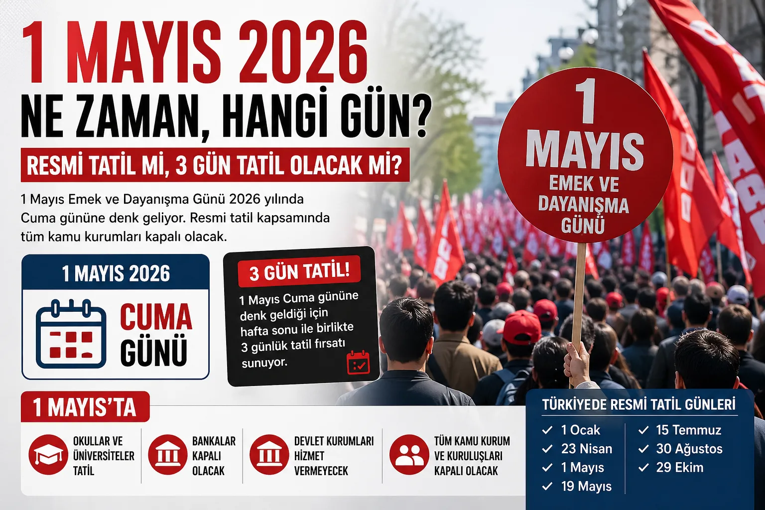 2026 yılında 1 Mayıs Emek ve Dayanışma Günü Cuma gününe