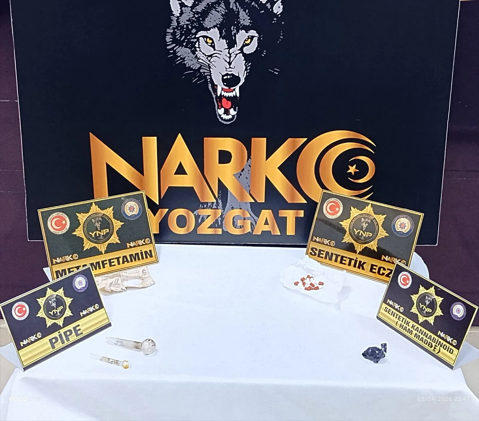 Yozgat’ta narkotik ekiplerinin uygulama noktasında durdurduğu araçta yapılan aramada çeşitli