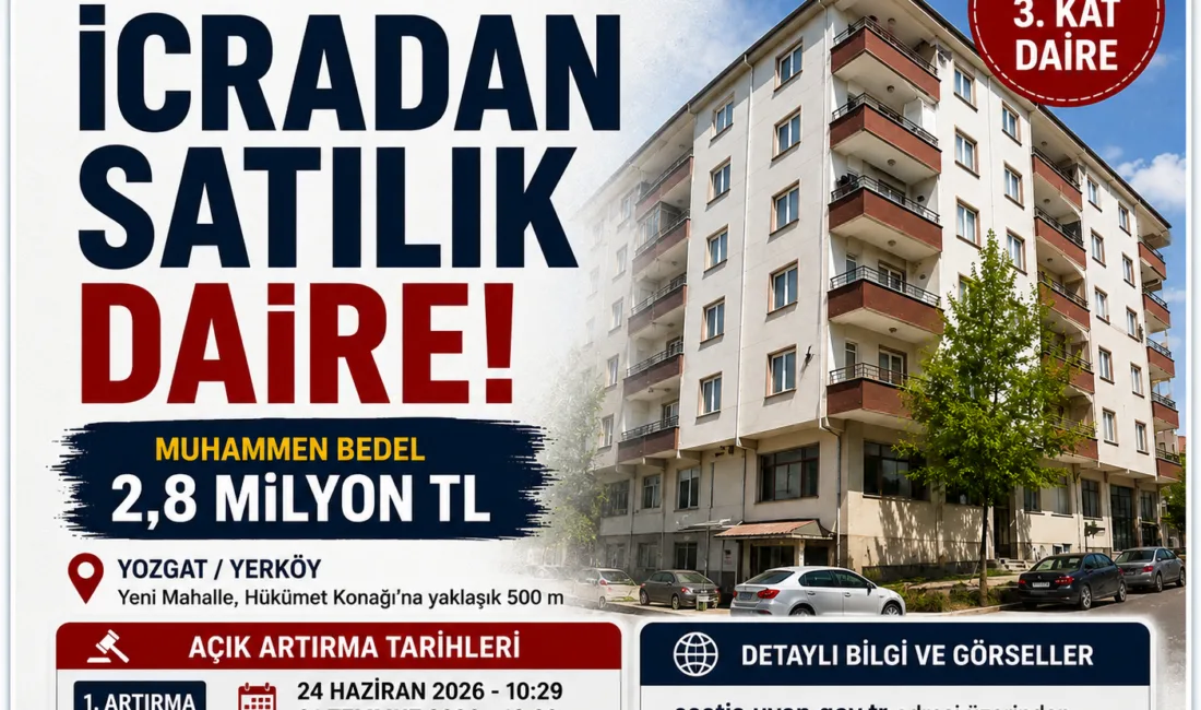 Yozgat’ın Yerköy ilçesinde bulunan 145 metrekarelik daire, icra yoluyla satışa