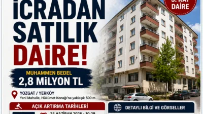 Yozgat’ın Yerköy ilçesinde bulunan 145 metrekarelik daire, icra yoluyla satışa