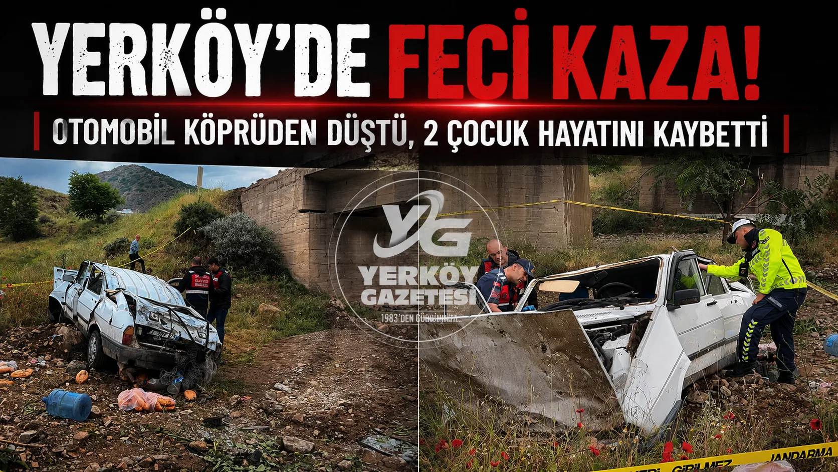 Yerköy ilçemizde meydana gelen trafik kazasında kontrolden çıkan otomobil köprüden
