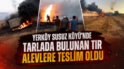 Yerköy’e bağlı Susuz köyünde tarlada bulunan bir tır, henüz bilinmeyen