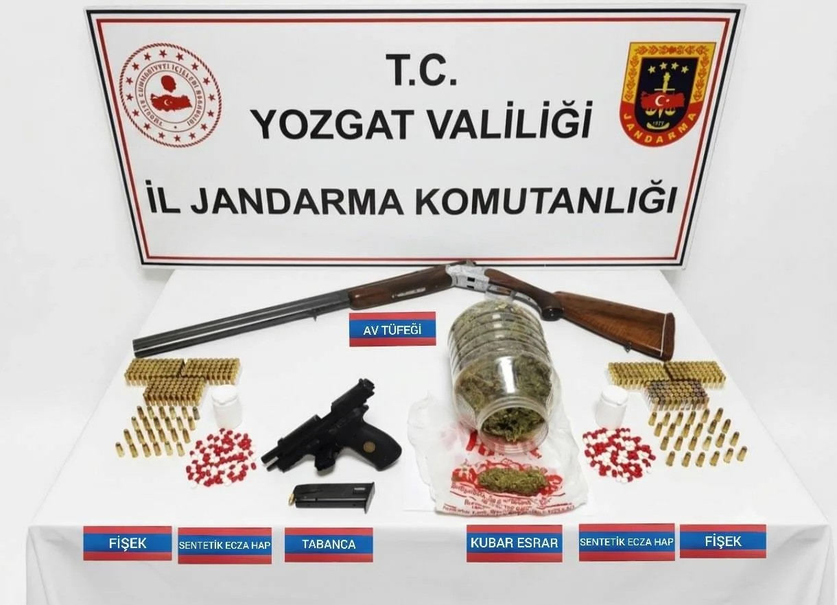 Yerköy'de jandarma ekiplerinin düzenlediği operasyonda uyuşturucu madde, ruhsatsız silah ve