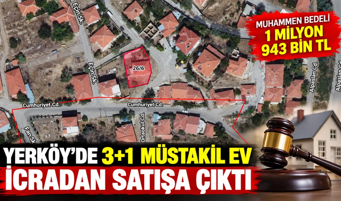 Yozgat’ın Yerköy ilçesi Bağlarbaşı Mahallesi’nde bulunan 475 metrekare arsa üzerindeki