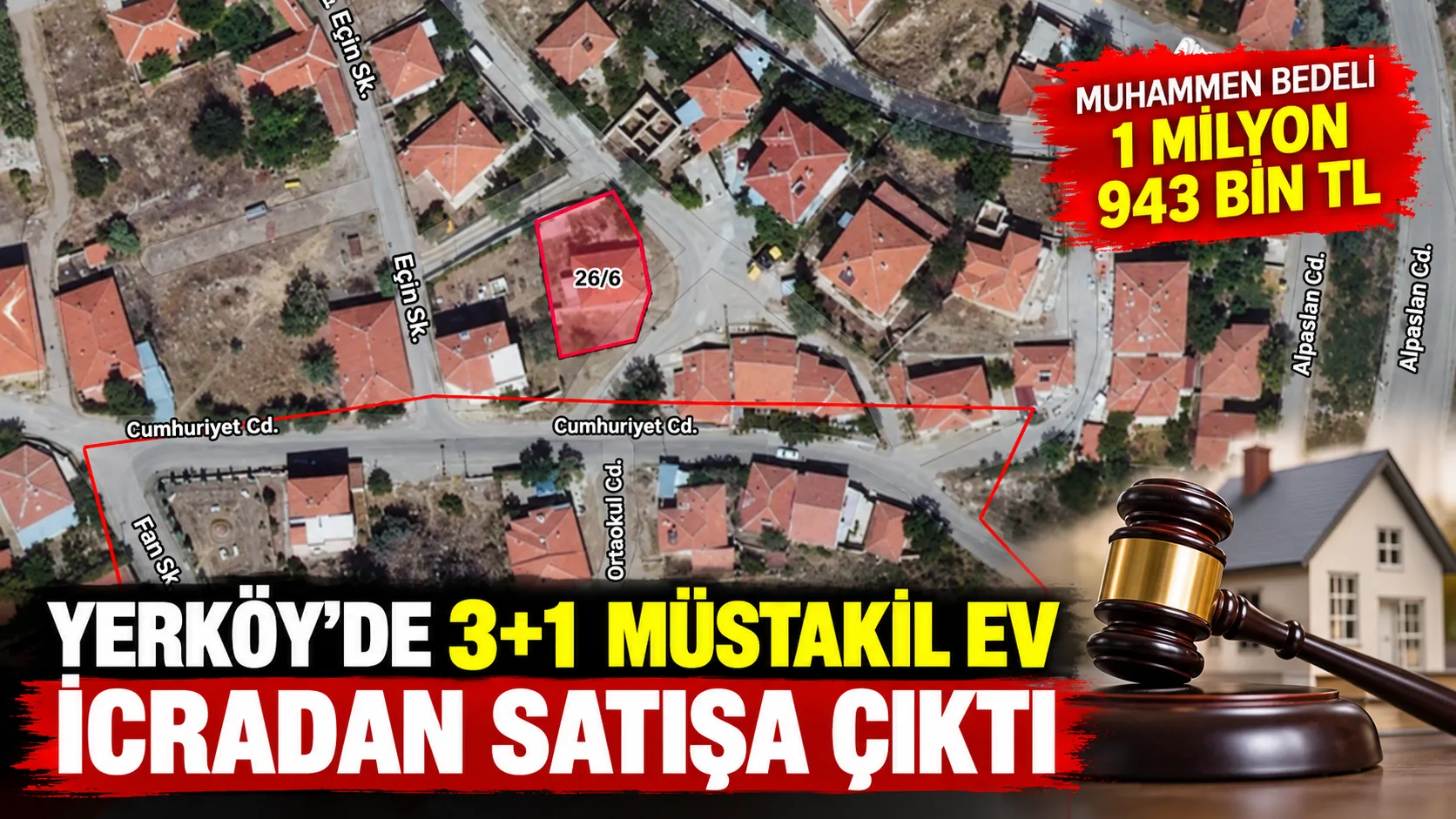 Yozgat’ın Yerköy ilçesi Bağlarbaşı Mahallesi’nde bulunan 475 metrekare arsa üzerindeki