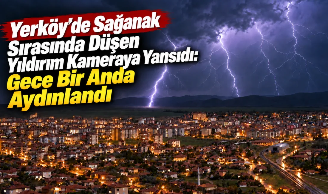 Yerköy’de etkili olan gök gürültülü sağanak sırasında çakan yıldırım çevredeki
