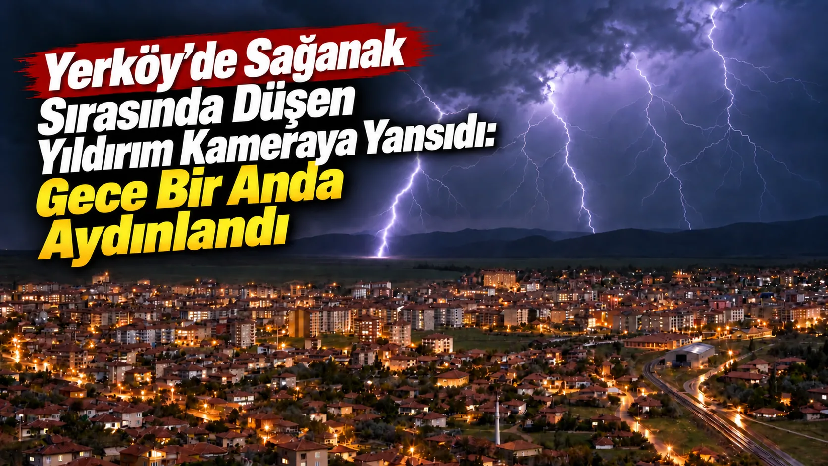 Yerköy’de etkili olan gök gürültülü sağanak sırasında çakan yıldırım çevredeki
