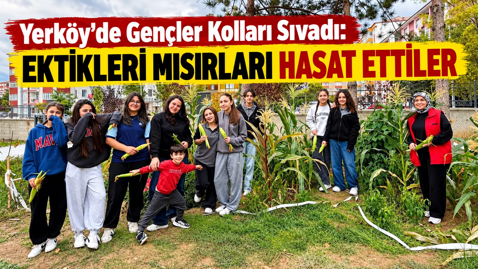Yerköy Gençlik Merkezi’nin hobi bahçesinde yetiştirilen mısırlar, gençlerin katıldığı hasat
